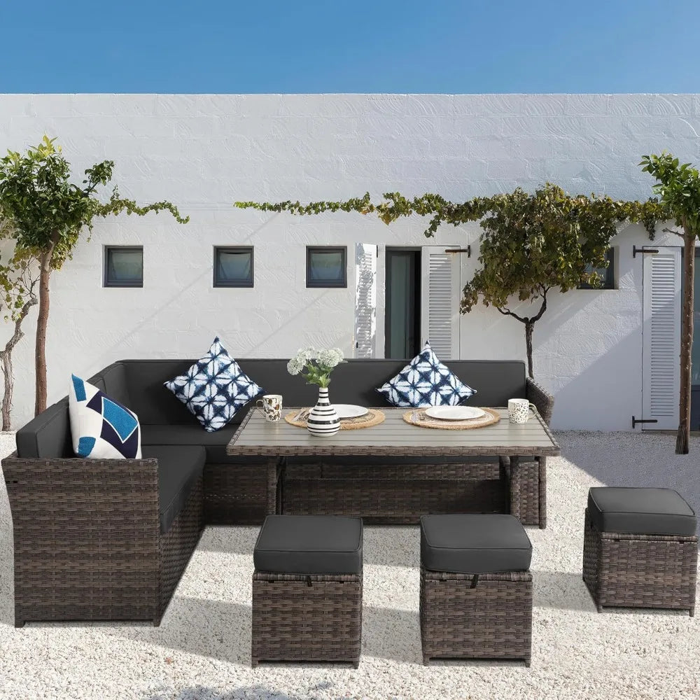 7 Piece Wicker Rattan Patio Furniture Set