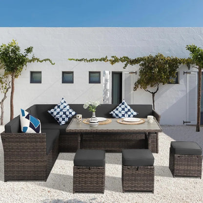 7 Piece Wicker Rattan Patio Furniture Set