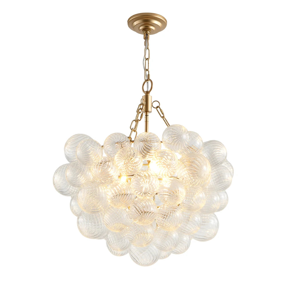 20" Gold Pendant Light Chandelier w/ Threaded Clear Globe Glass