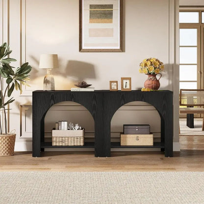 Black Wooden Nightstand with Storage