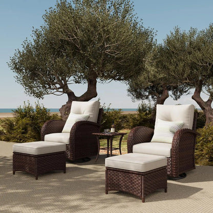 5 Pieces Rattan Wicker Swivel Rocker Outdoor Patio Furniture Set