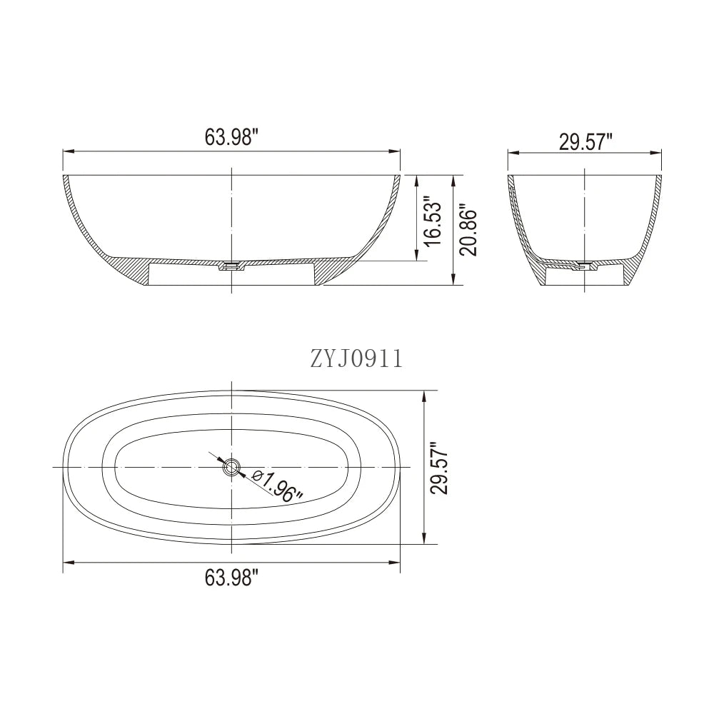 64" Blue Acrylic Freestanding Soaking Bathtub