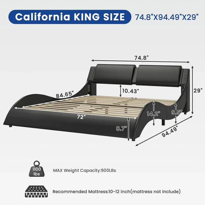 California King  Leather Platform Bed Frame w/ Led Lights