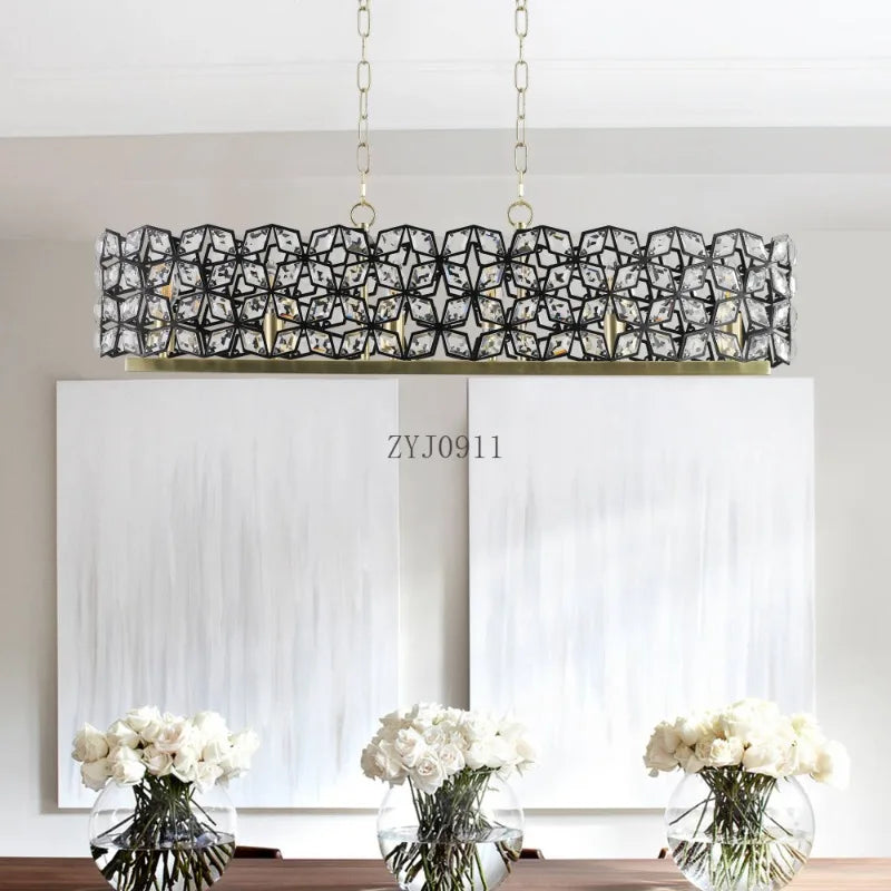 39" Modern Black Gold Crystal Chandelier
