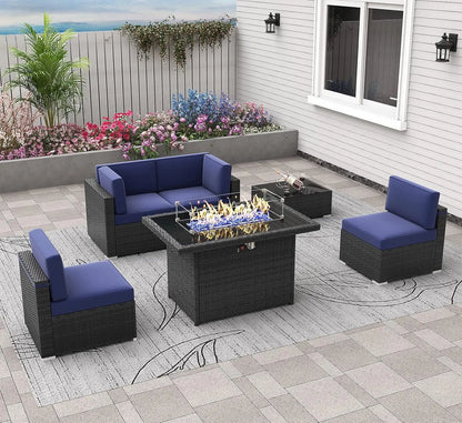 8 Pieces Patio Furniture Set w/ Propane Gas Fire Pit Table