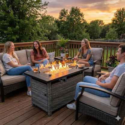 44" Propane Gas Fire Pit Table with Wind Guard