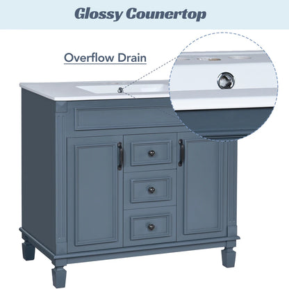 36'' Modern Vanity with Top Sink and Storage Cabinet