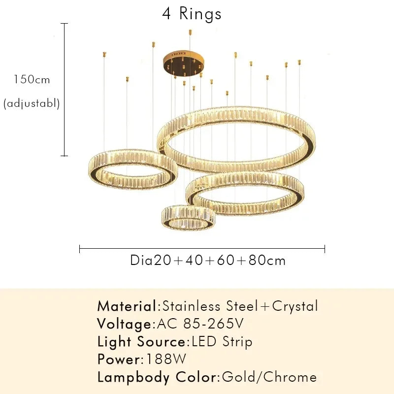 Modern Luxury Crystal Ring Chandelier