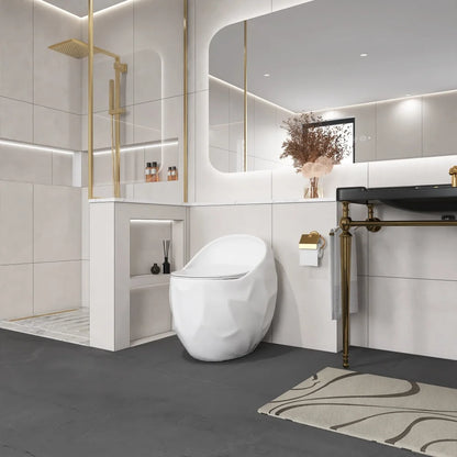 1-Piece Single Flush Egg Shape Toilet in Glossy White