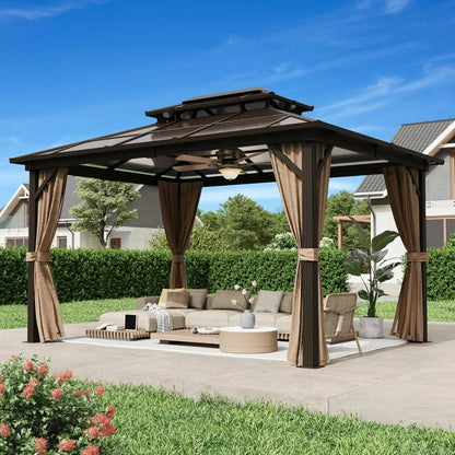 10x13ft Hardtop Gazebo with Double Roof