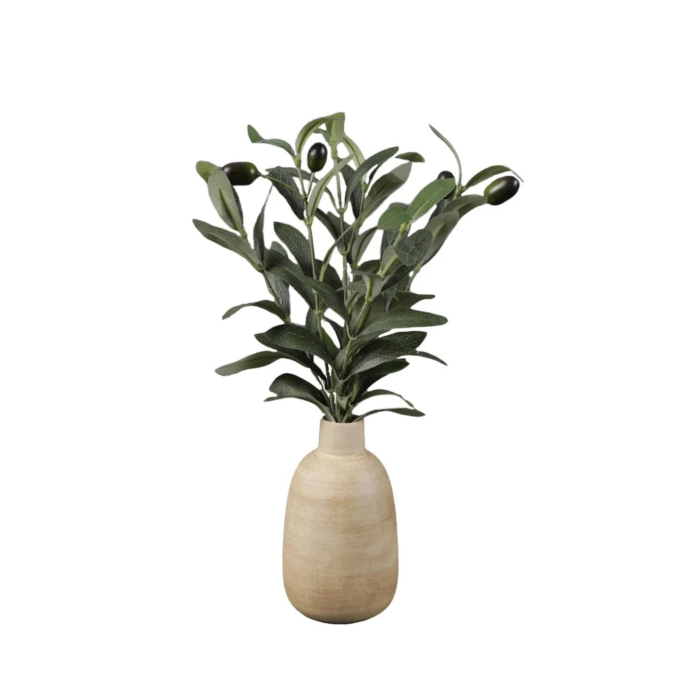 Wood Finish Vase Office Décor Artificial Foliage