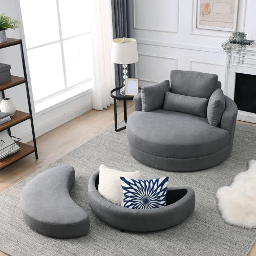 Modern Dark Grey Sofa Lounge Chair with Storage Ottoman