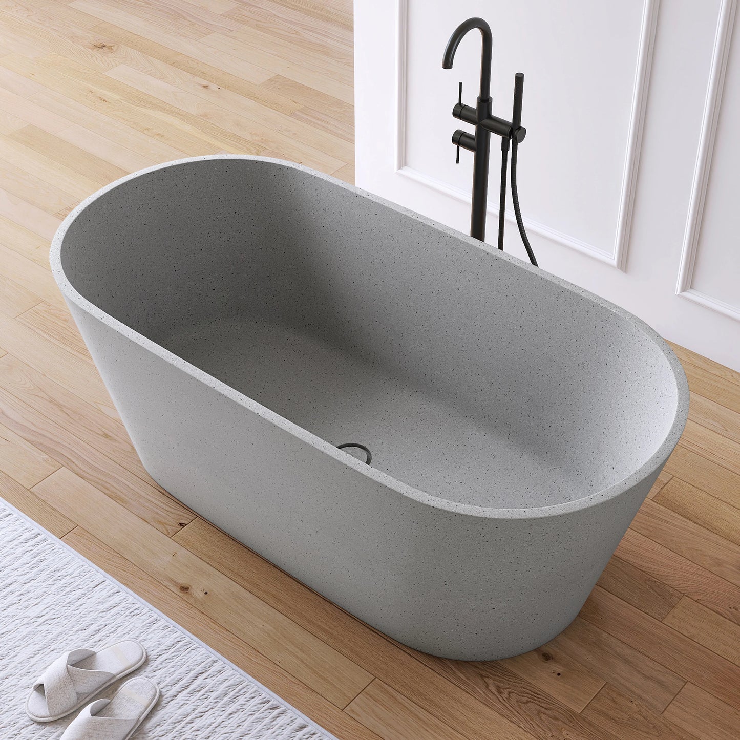 59" Modern Luxury Terrazzo Gary Concrete Freestanding & Shower Bathtub