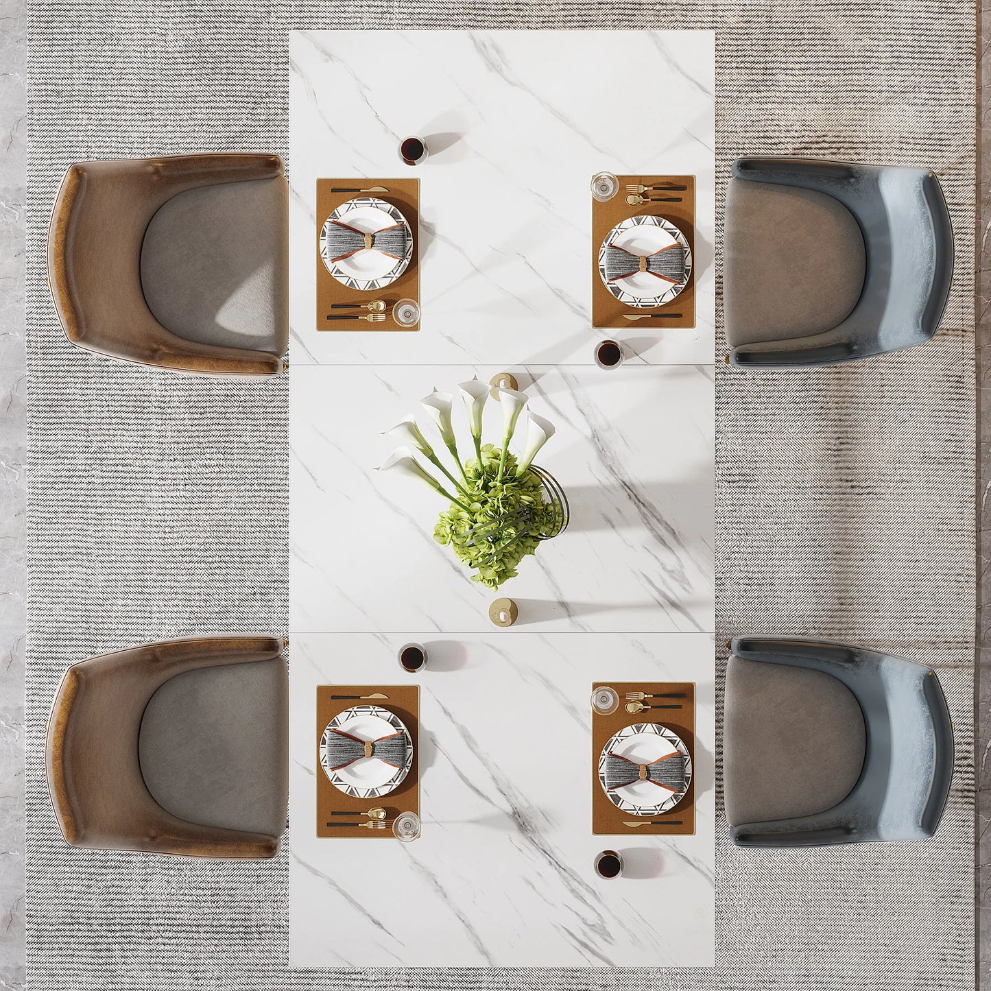 63 " Modern Faux Marble Rectangular Dining Table for 4 to 6