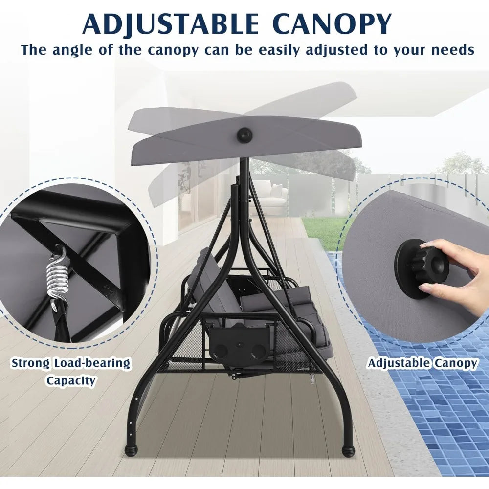 Outdoor 2 in 1 Porch Bed Swing with Canopy and Cup Stand