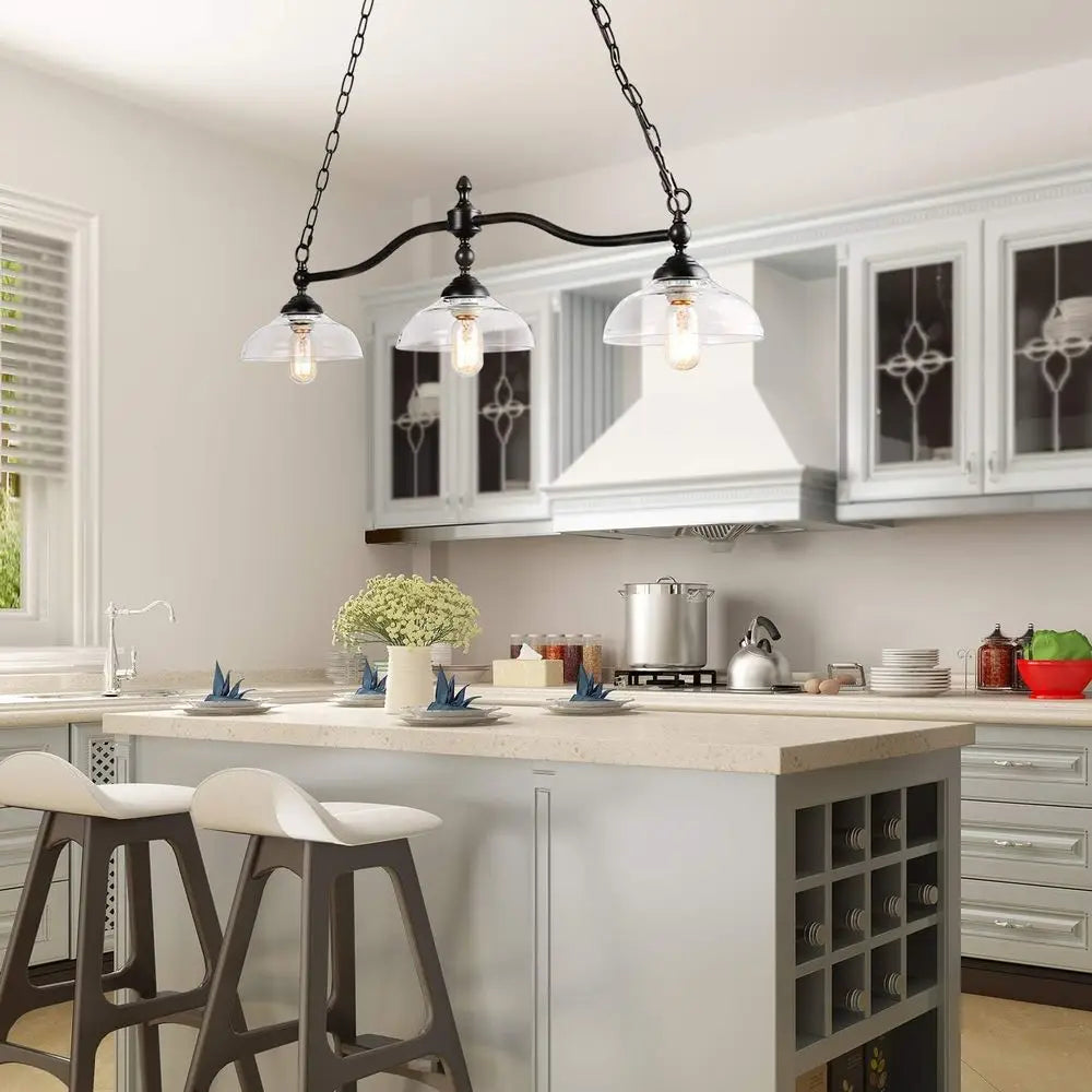 Rustic Black Metal Chandelier with Clear Glass