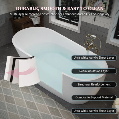 63" Acrylic Deep Soak Freestanding Tub