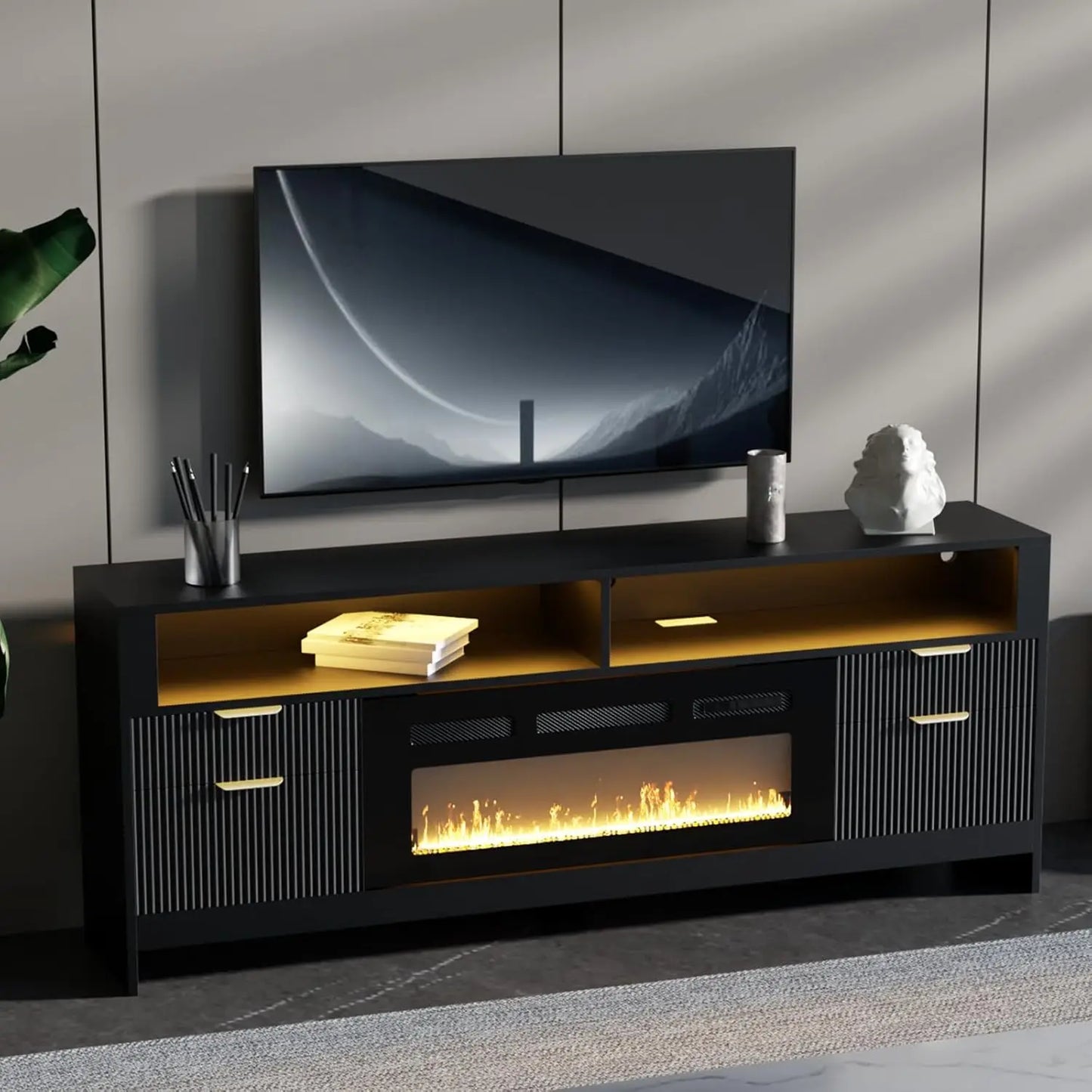 LED Light Entertainment Center w/ 36" Electric Fireplace
