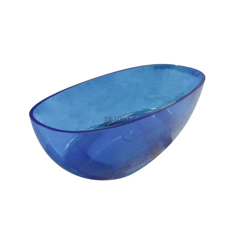 64" Blue Acrylic Freestanding Soaking Bathtub