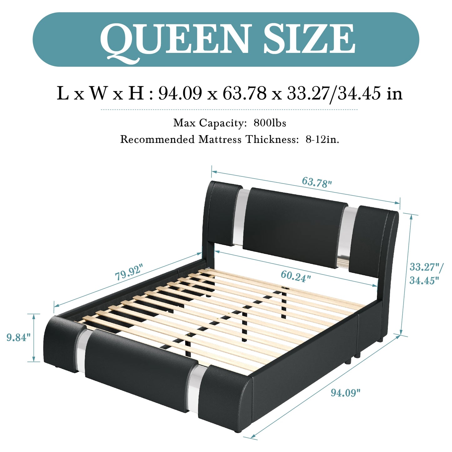 Modern Faux Leather Bed Frame with Iron