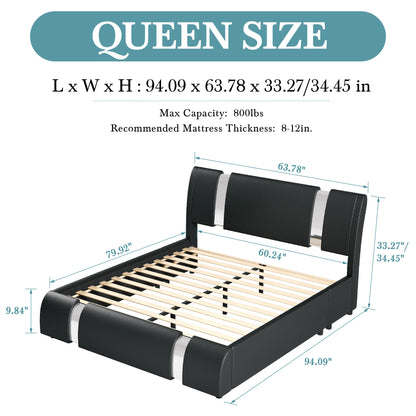 Modern Faux Leather Bed Frame with Iron
