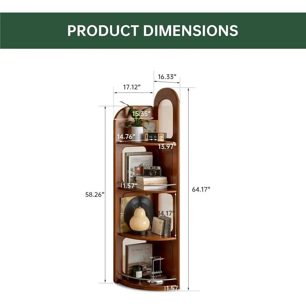Solid Wood 4-Tier Bookshelf Open Storage