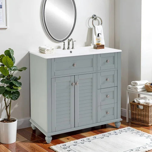 36" Blue Grey Bathroom Vanity with Ceramic Sink