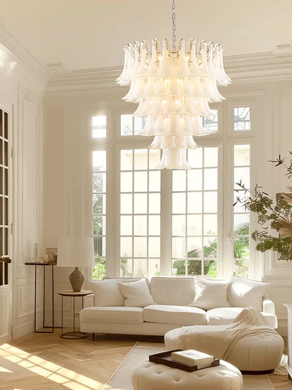 Cloudy White Glass Flower Petal Vintage Chandelier