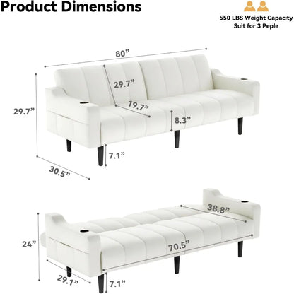 Mid-Century Modern Faux Leather Sleeper Sofa