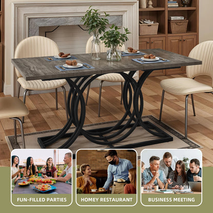 63" Dining Table Faux Marble Gray for 6 Seats