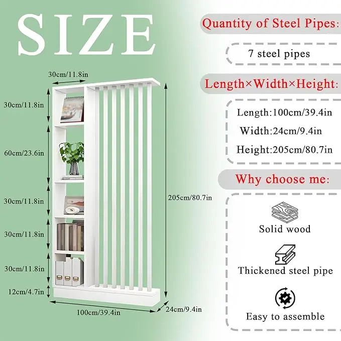 Freestanding Room Divider with Shelves