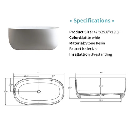 47'' Modern Independent Surface Resin Stone Bathtub