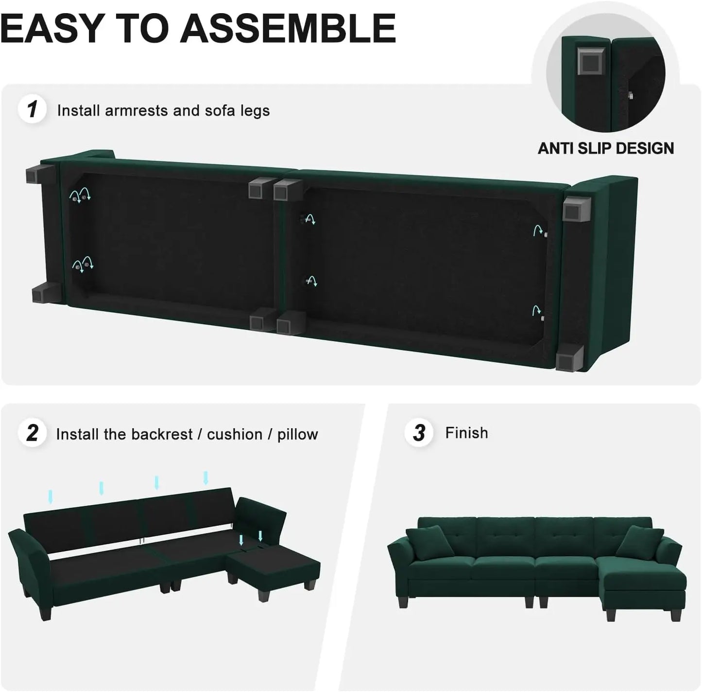 Reversible 4 Seat L Shaped Sofa Sofa with Chaise