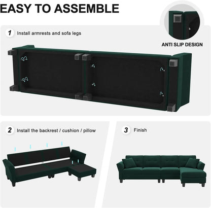Reversible 4 Seat L Shaped Sofa Sofa with Chaise