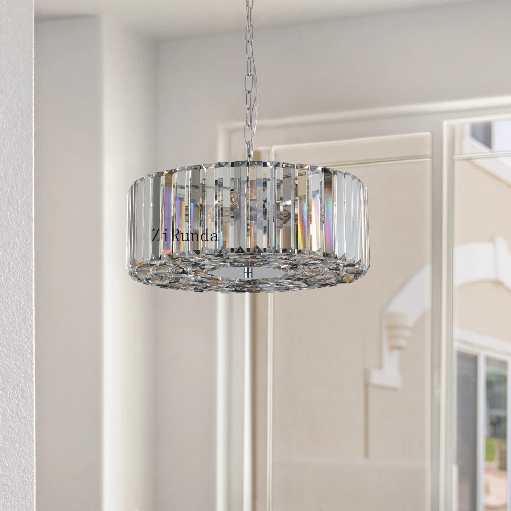 Modern 17" Chrome Crystal Pendant Chandelier