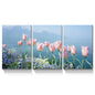 3 Panels Framed Pink Tulip Beside Sea Canvas Wall Art