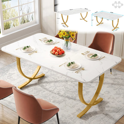 63 " Modern Faux Marble Rectangular Dining Table for 4 to 6