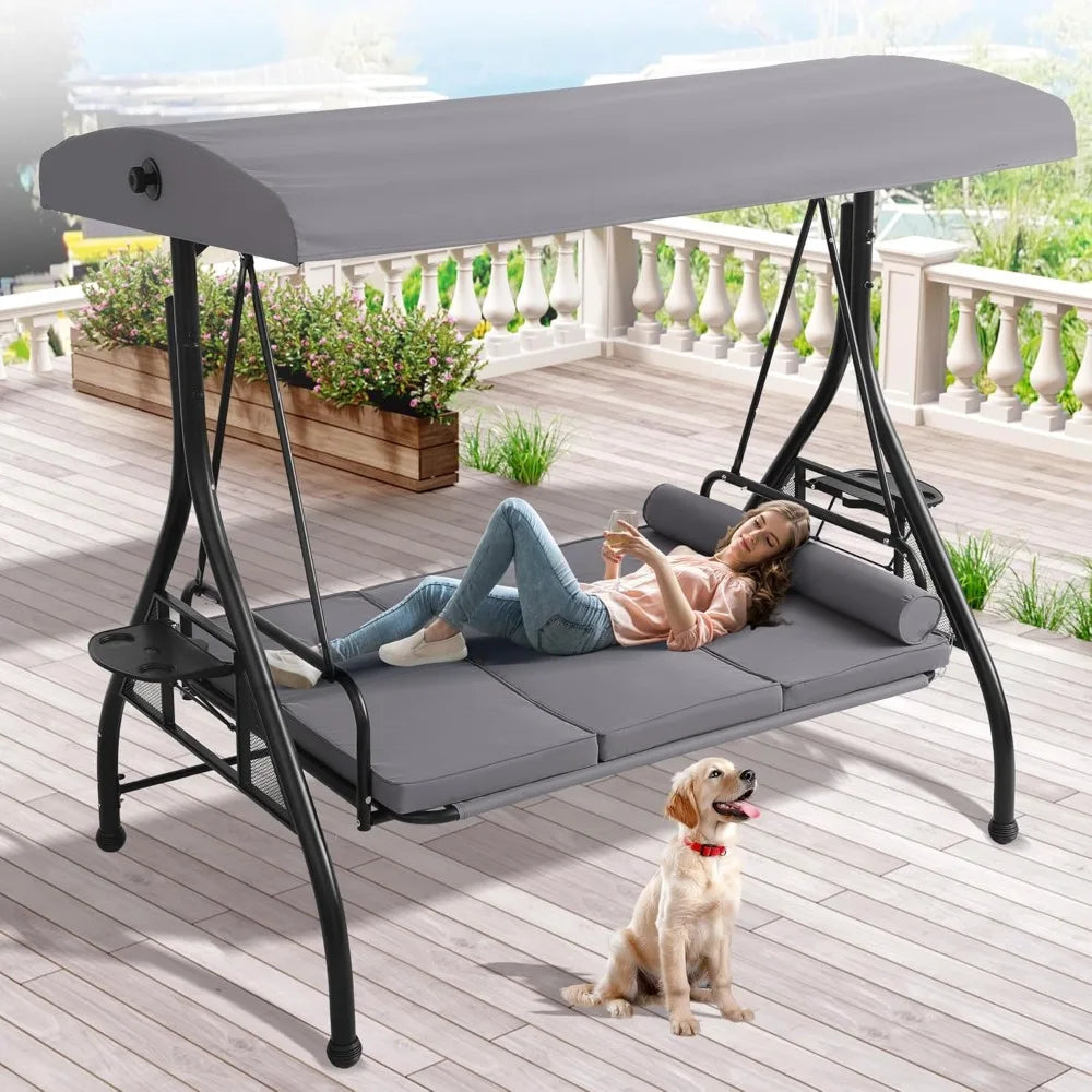 Outdoor 2 in 1 Porch Bed Swing with Canopy and Cup Stand