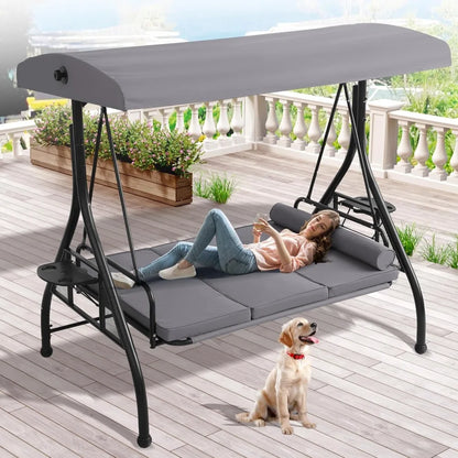 Outdoor 2 in 1 Porch Bed Swing with Canopy and Cup Stand