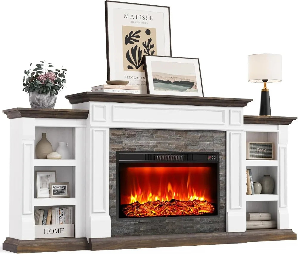 80" Electric Fireplace TV Stand with Mantel