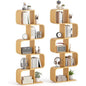 5-Tier Bamboo S-Shape Bookshelf with Open Cubes f