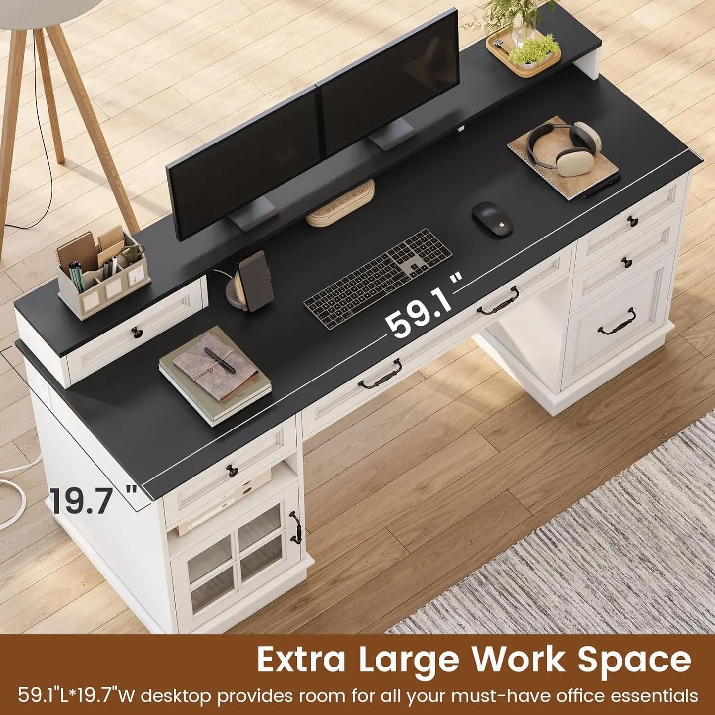 Farmhouse Office Desk with Drawers