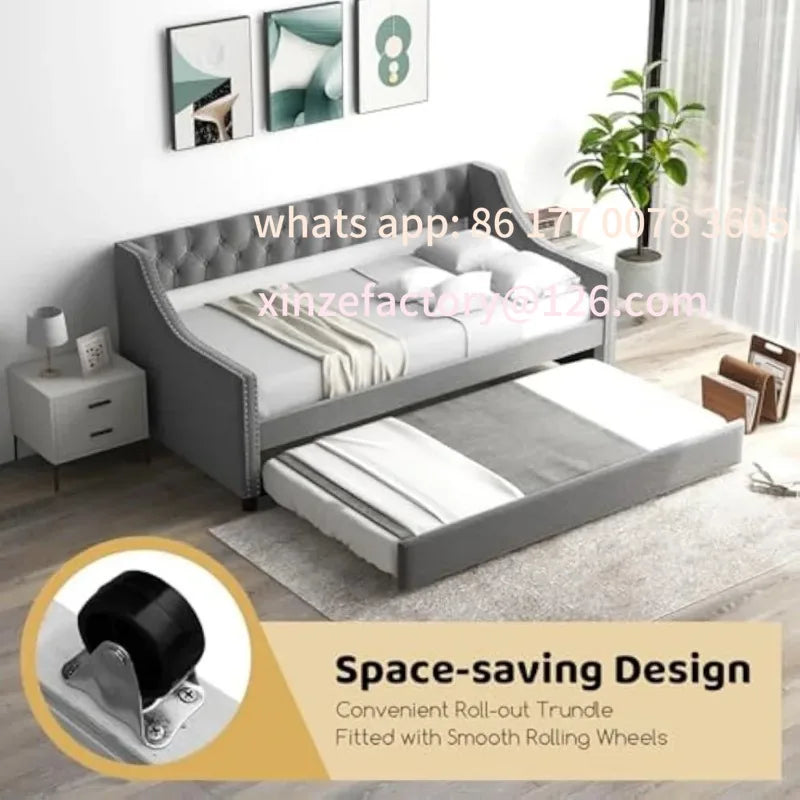 Upholstered Twin Daybed with Modern Trundle Bed
