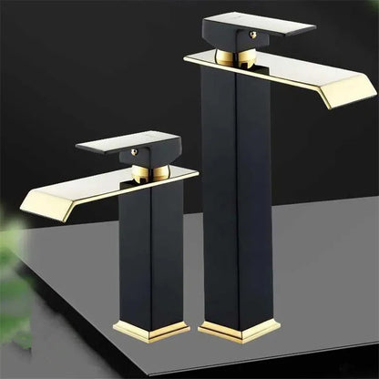 Gold and Black Waterfall Bathroom Faucet