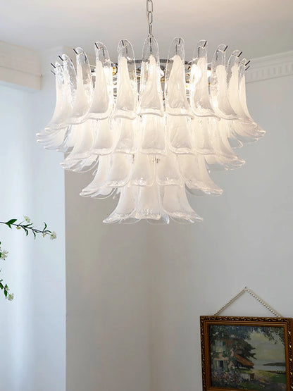 Cloudy White Glass Flower Petal Vintage Chandelier