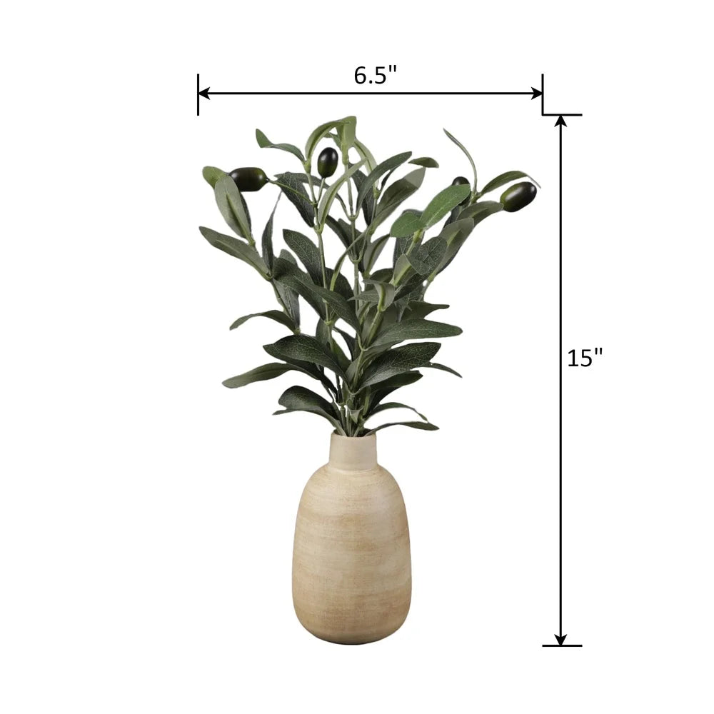 Wood Finish Vase Office Décor Artificial Foliage