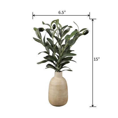 Wood Finish Vase Office Décor Artificial Foliage