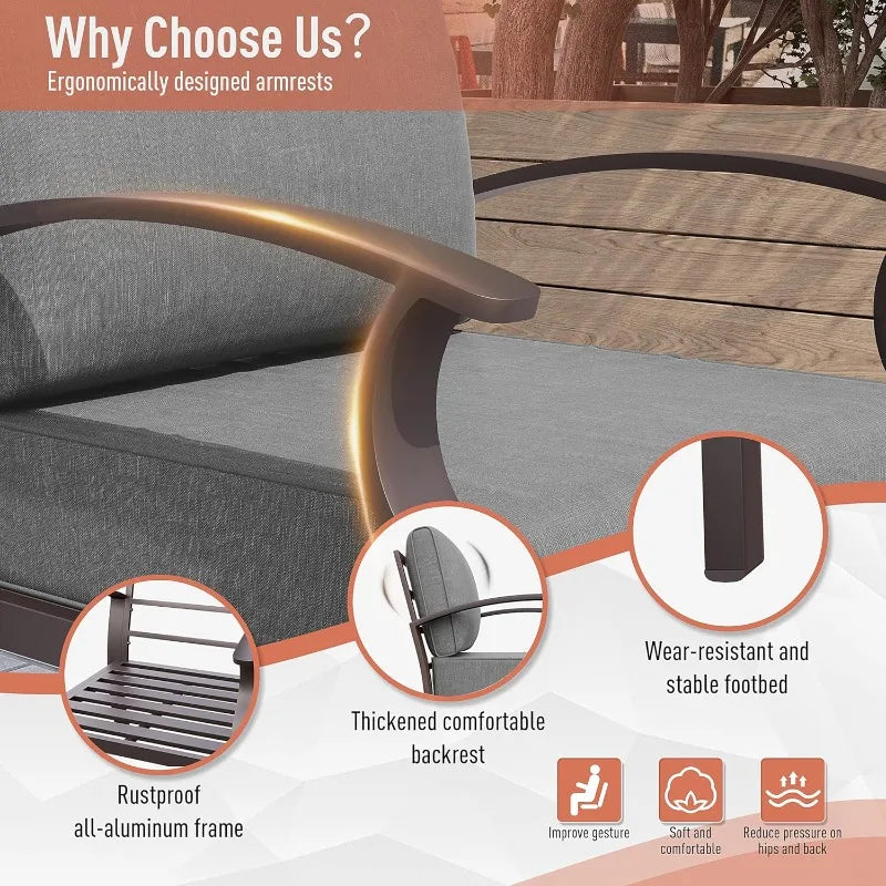 Modern Metal Patio Furniture 8-Seat w/45in Propane Fire Pit