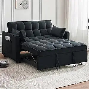 Velvet 3-Function Pull-Out Couch with Storage,