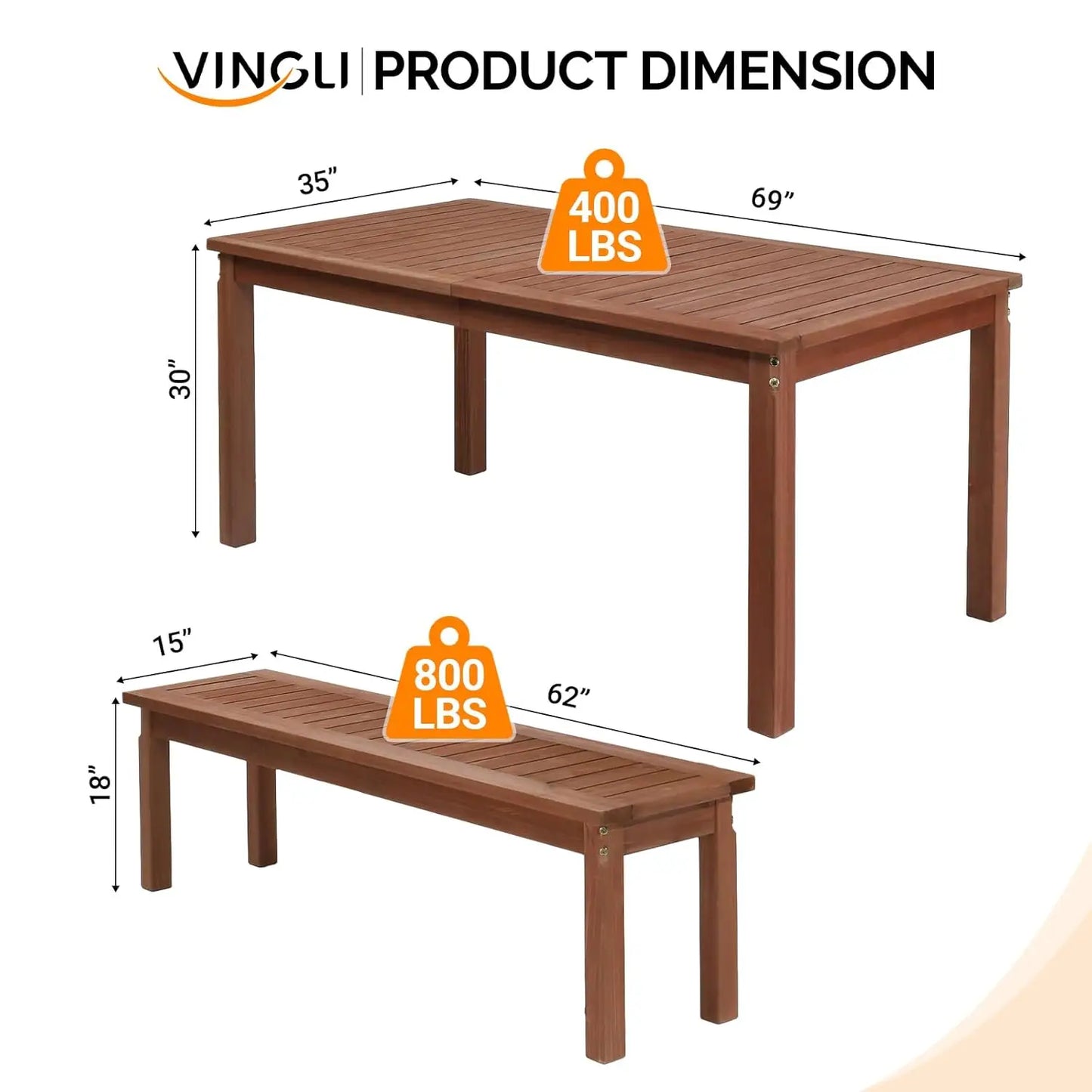 3-Piece Outdoor Wood Dining Set